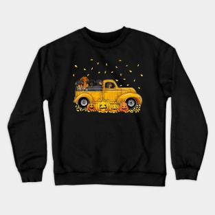 Yellow Car Truck Dachshunds And Pumpkins Halloween Crewneck Sweatshirt